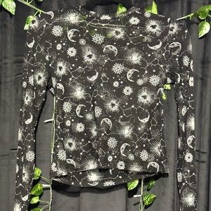 Stellar Black Celestial Print Long Sleeve Top
